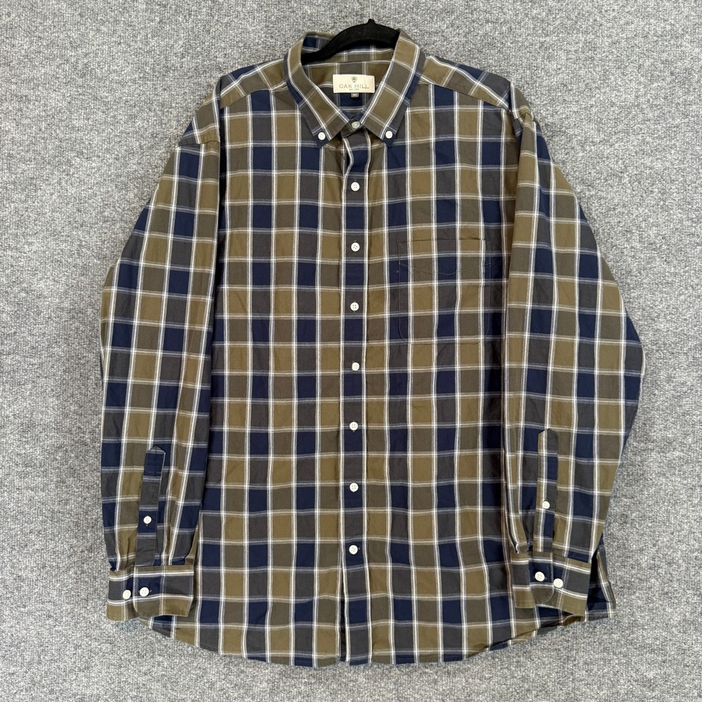 Oak Hill Button Down Shirt Mens 1XLT Green Blue Plaid Long Sleeve Big Tall